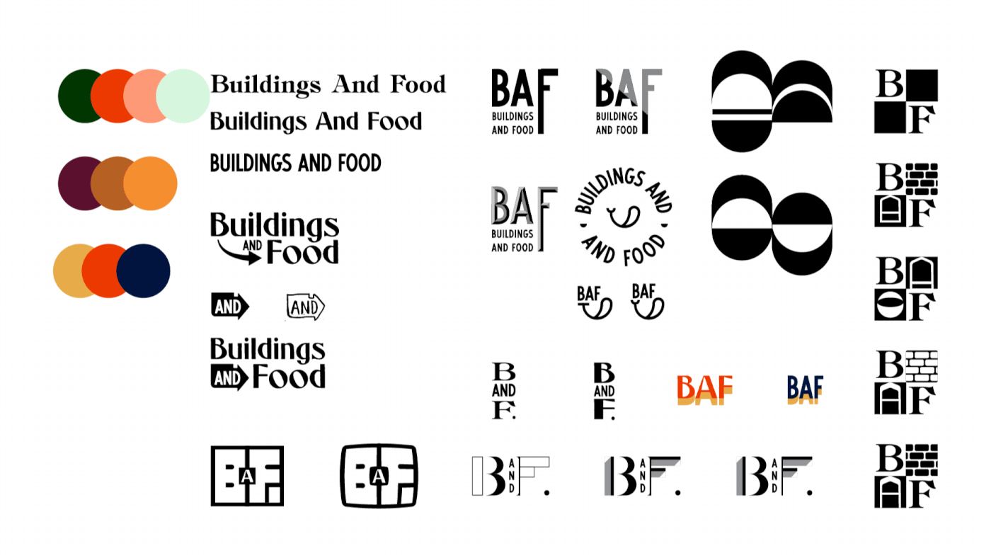 animated gif showing iterations of the buildings and food logo throughout the process.