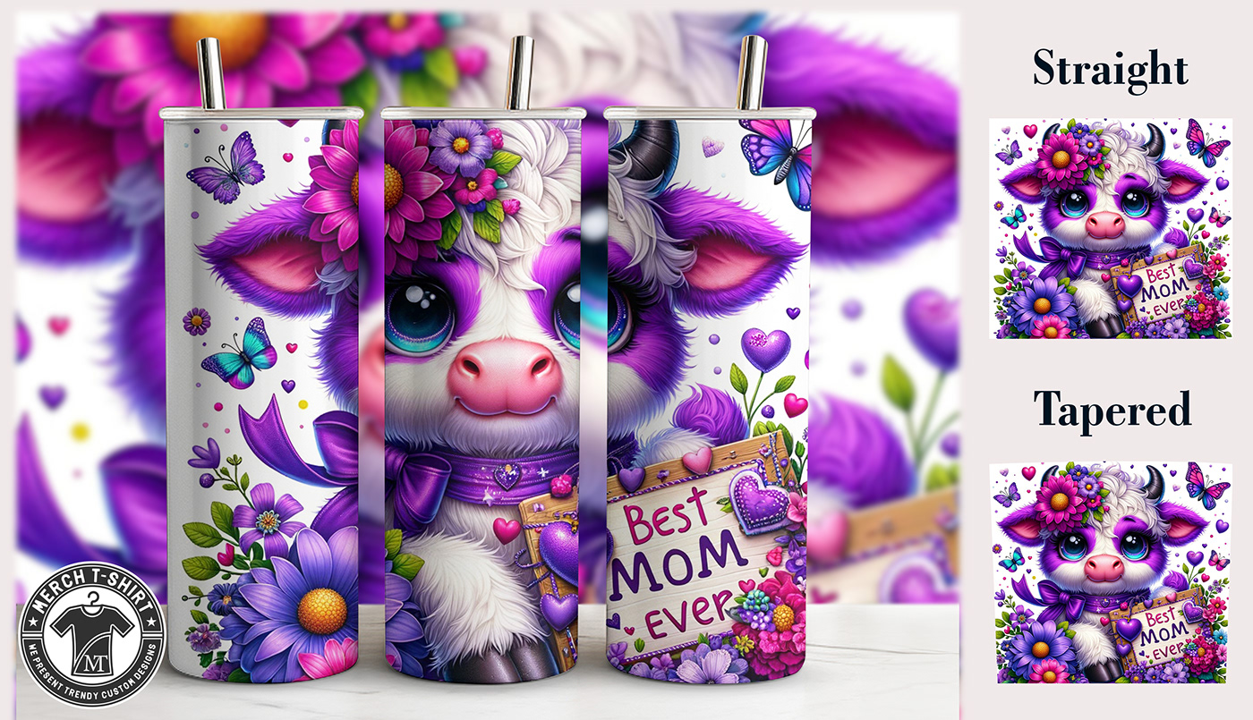 flower watercolor Digital Art  ILLUSTRATION  cartoon tumbler design sublimation product Highland cow cow