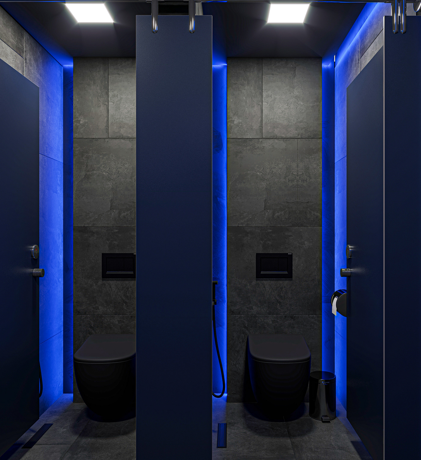 blue dark glow interior design  light luxury modern neon night wc