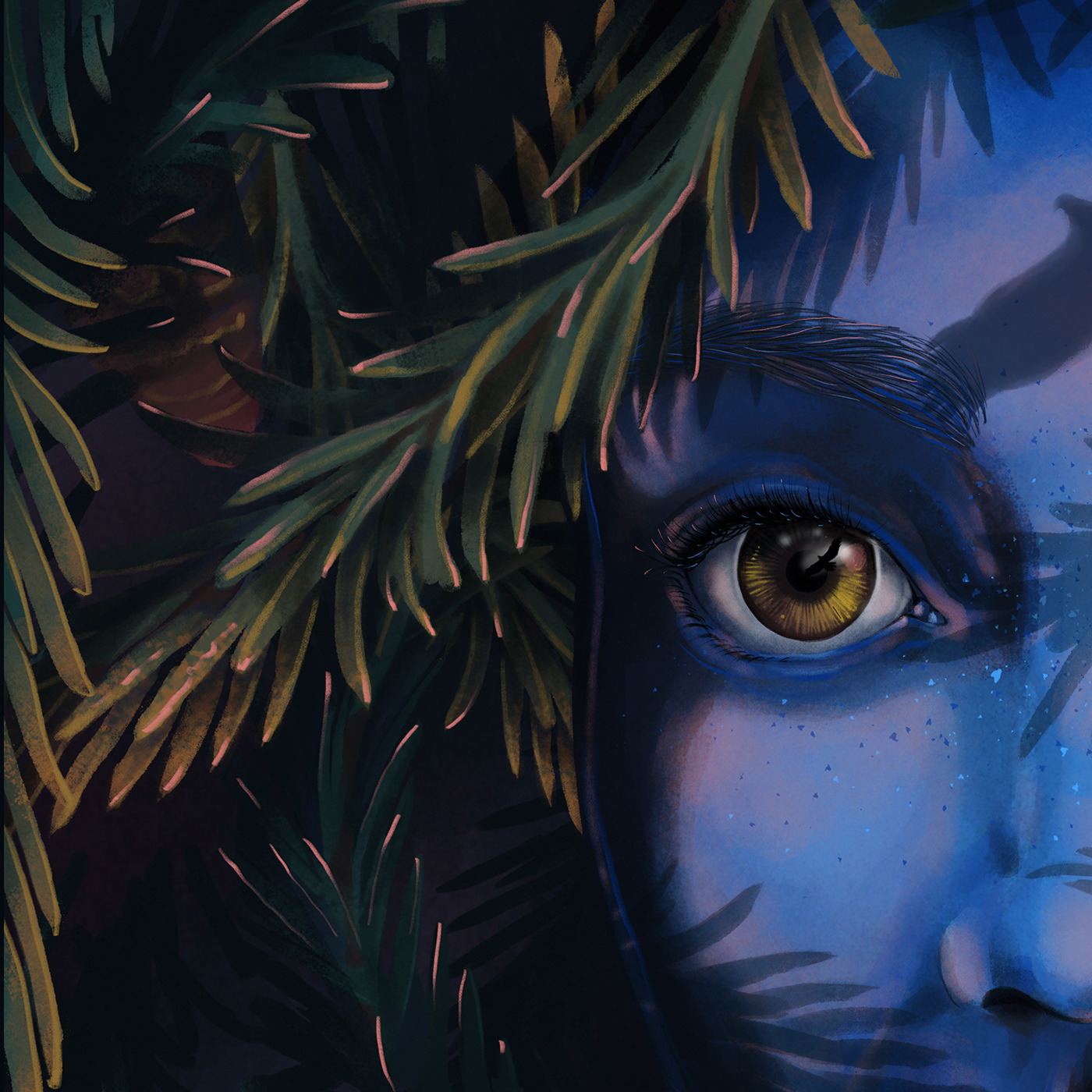 blue hour 2D art concept art digital paint eagle eyes feather fir forest ILLUSTRATION  intangible world