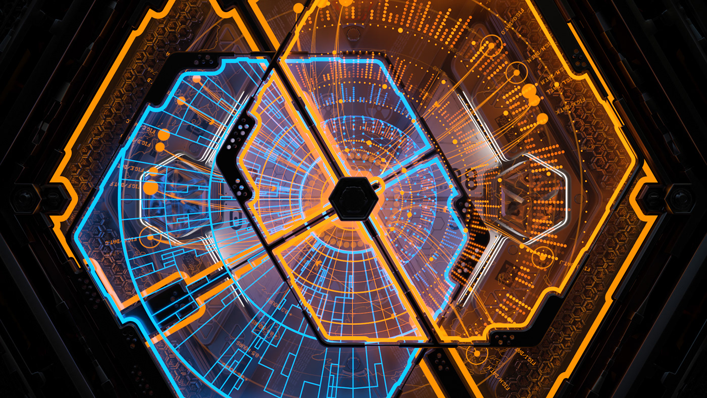 3D astrolabe CGI concept Cyberpunk futuristic hexagon hitech sci-fi Space 