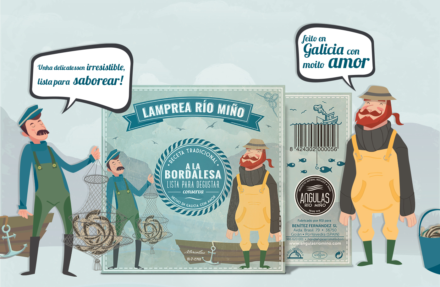 packaging design design sea product gourmet vintage lamprea angulas Galician Food craft Preserve sea Galicia