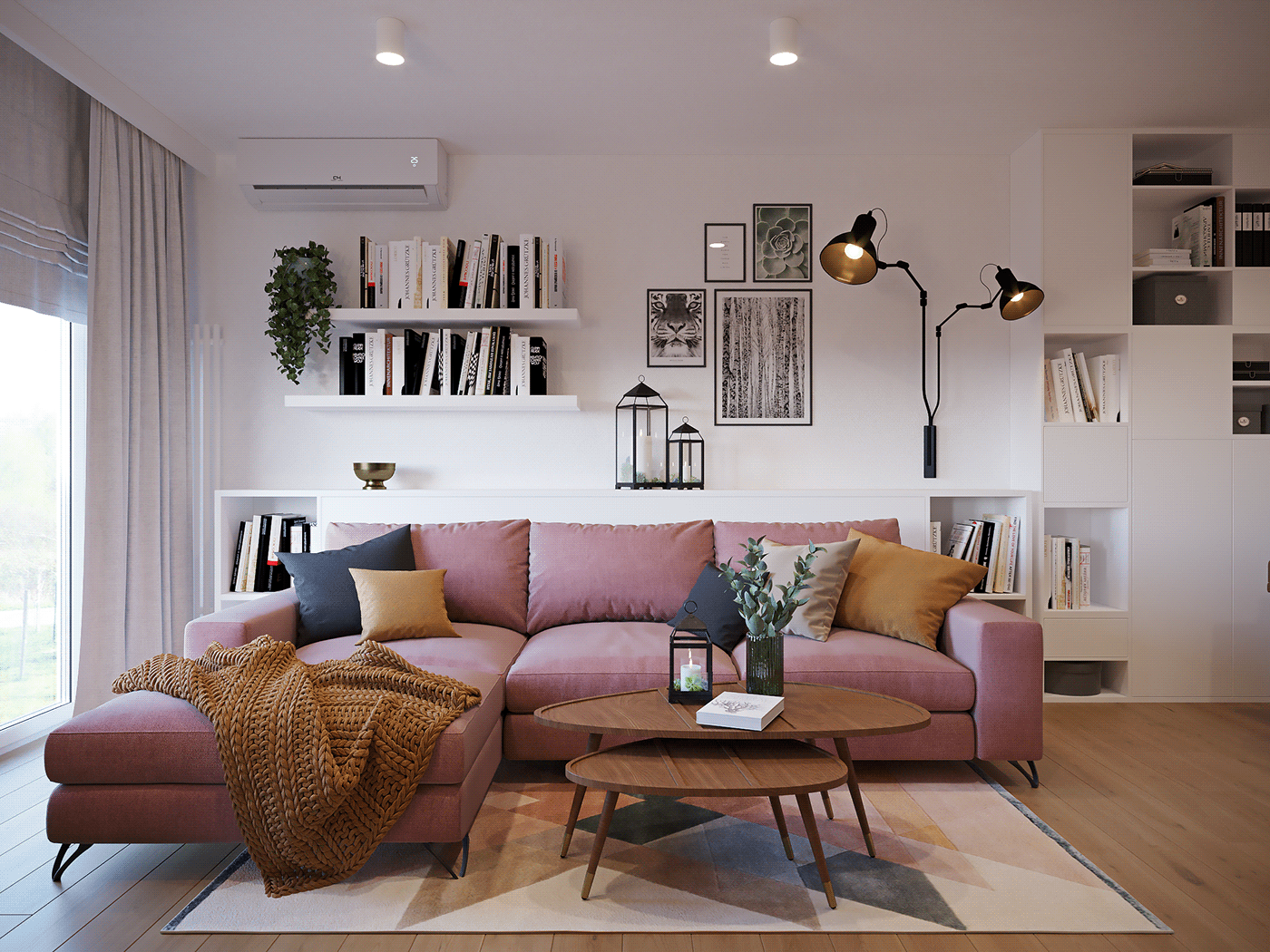 archvis corona renderer interior design  LOFT modern interior pink poland Renders visualization wood