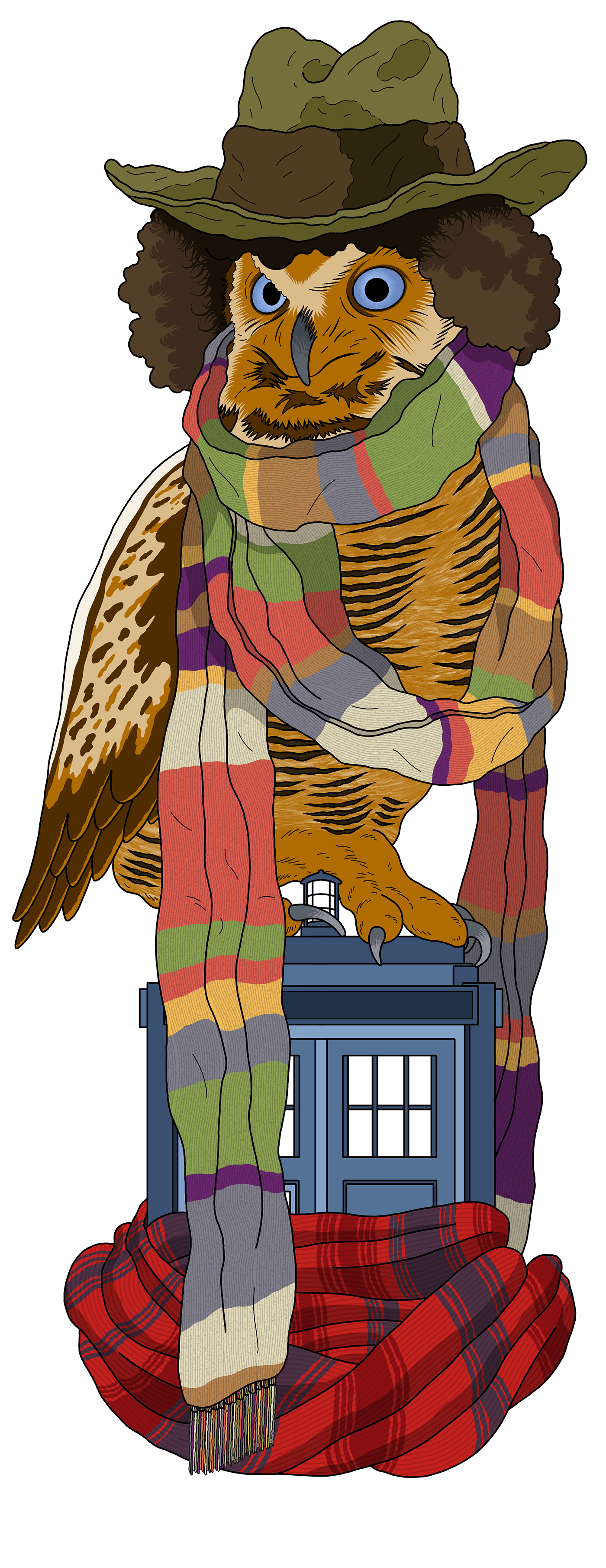 Doctor Who owl scarf bird nest tardis Fan Art digital illustration Procreate 4th Doctor