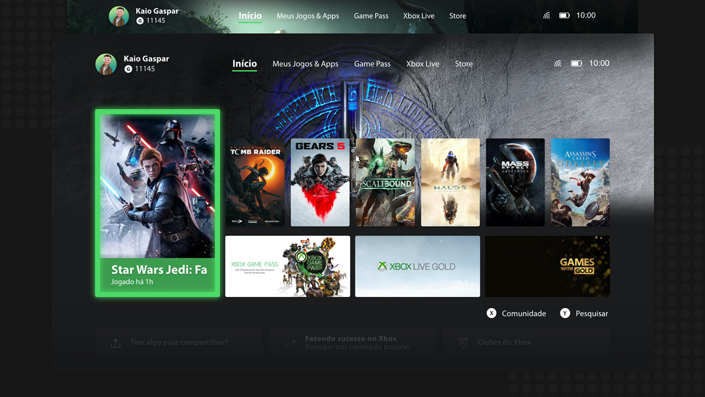 dashboard fluent design graphic design  Microsoft UI/UX user interface videogame xbox xbox one Xbox Series X