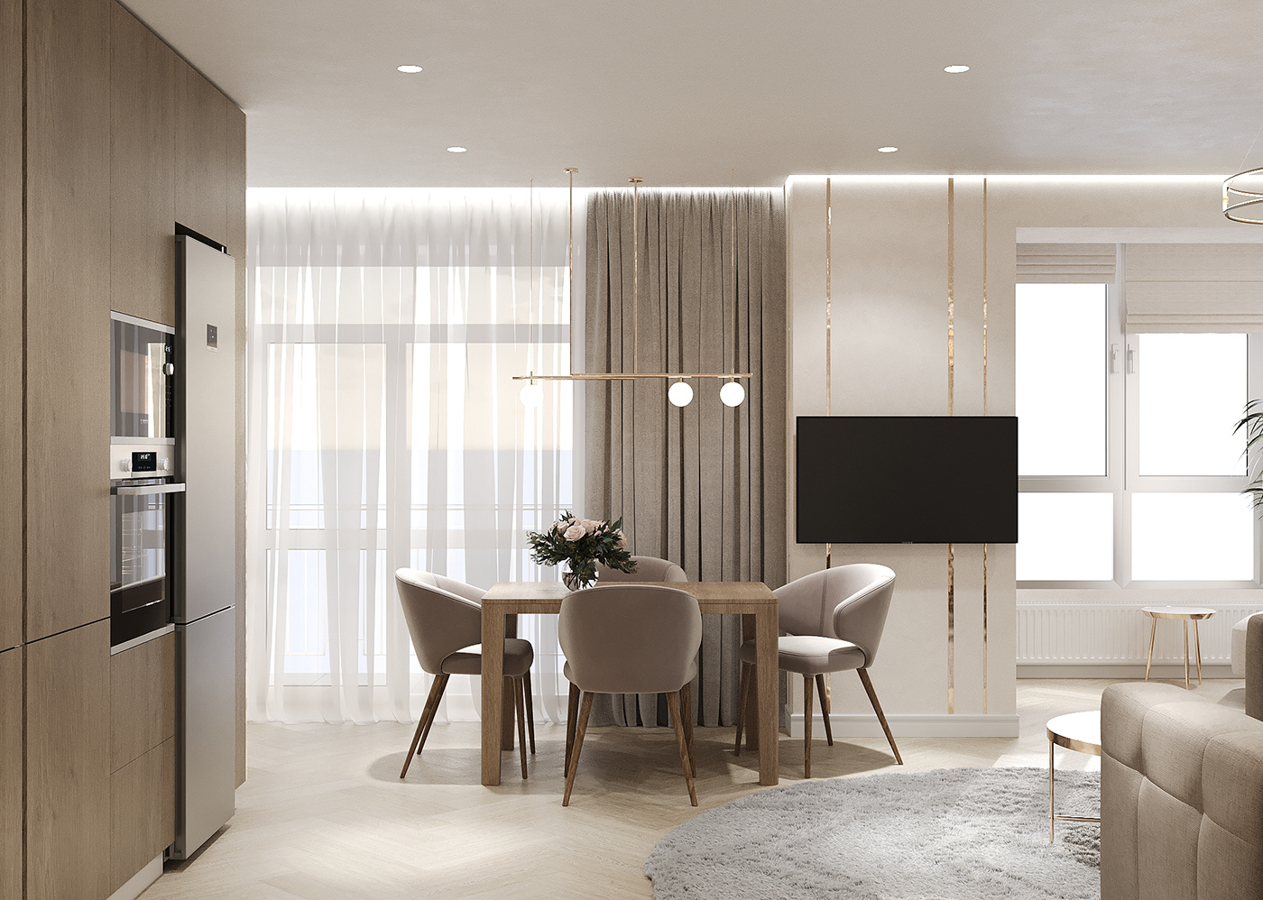 interior design  living room visualization beige brass