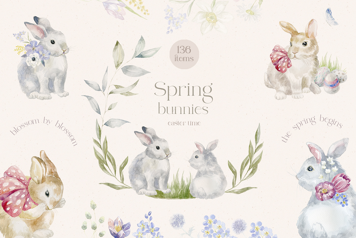 It's handpainting work with Bunnies, Floral and Easter Elements.
