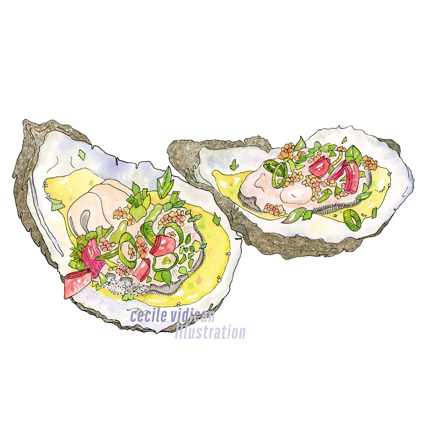 watercolour watercolor oyster seafood Art Director food art food illustrator recipe fruits de mer mariscos