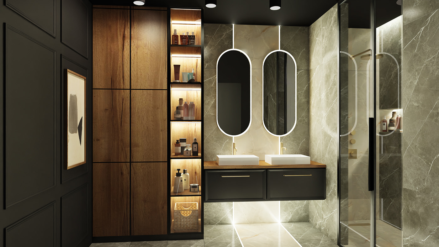 architekt wnętrz architektura wnętrz bathroom modern projekt projektant projektowanie wnetrz  Render Wizualizacje wnętrza