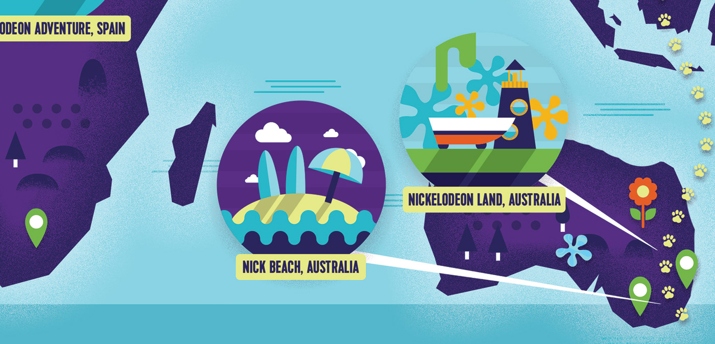 map ILLUSTRATION  kids nickelodeon icons Fun compass Theme Parks