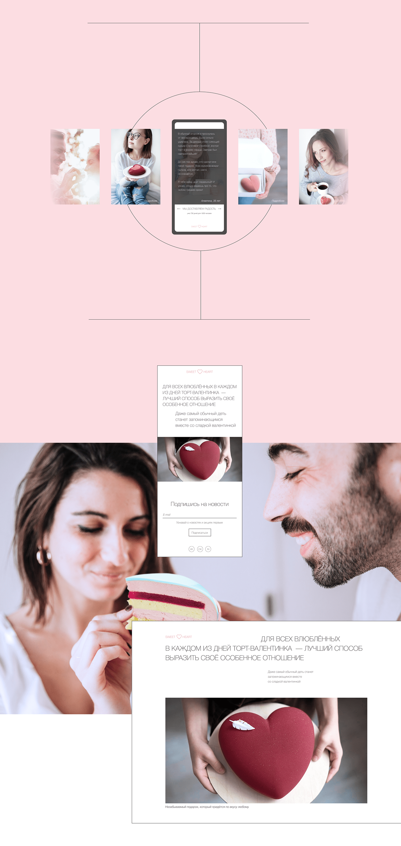 design Confectionery heart cake cake shop cacke pink landing page Sweet shop Website