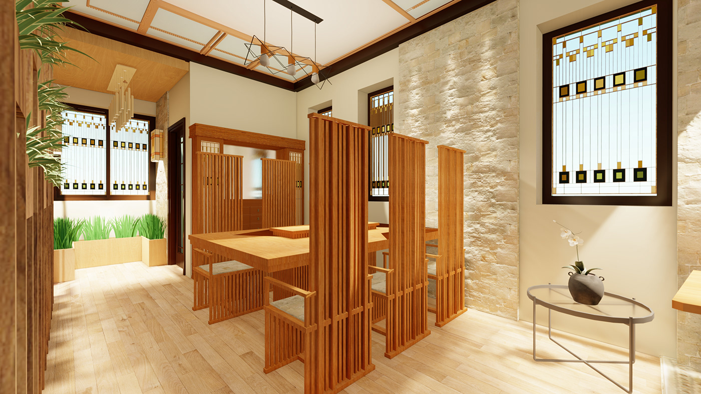 architecture design Frank Lloyd Wright inspiration Interior interior design  lumion organic Render visualization