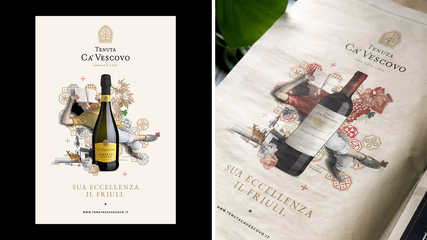 Aquileia bottle ca vescovo mosaico tenuta vigna vino vino italiano visual identity wine