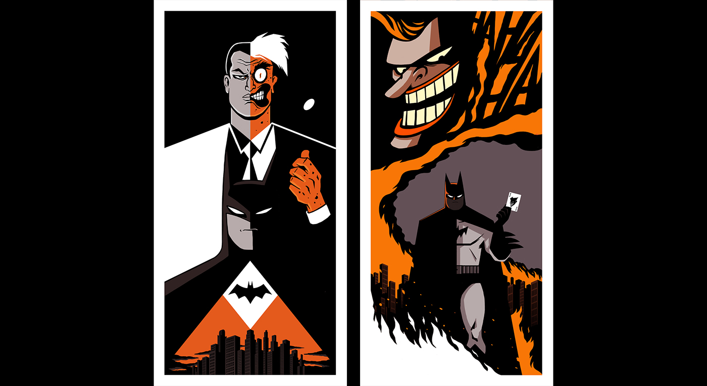 batman joker Bruce Wayne two faces animated serie poster affiche orange dark