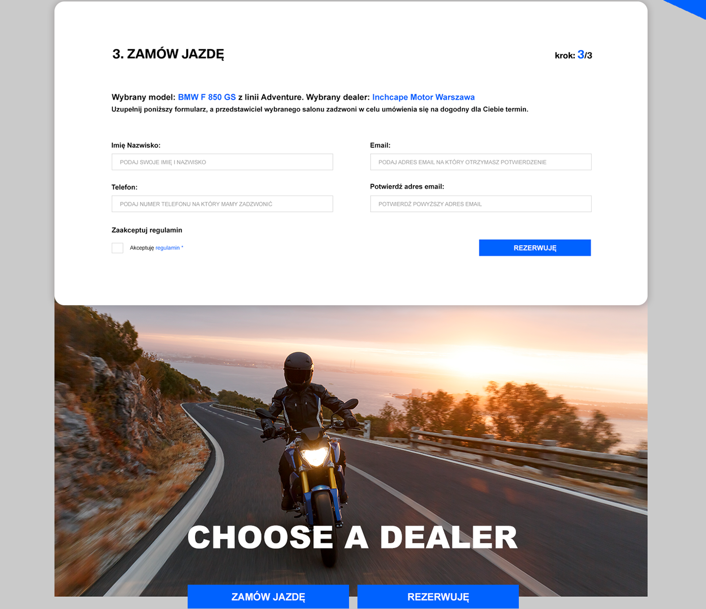 BMW motorrad landing page Web Layout presentation Mockup app minteractive
