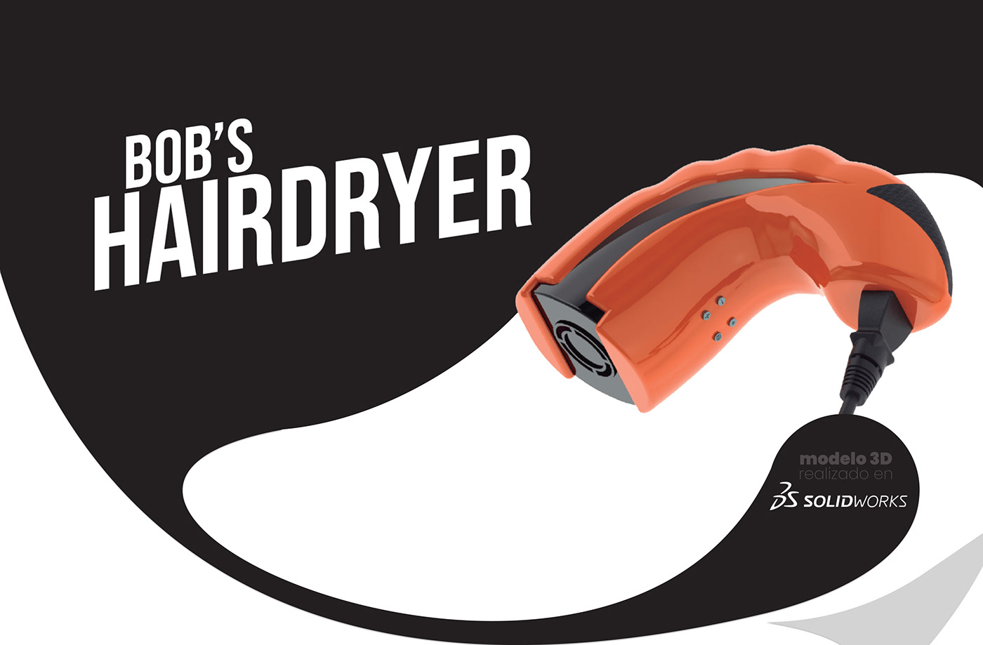 3D contemporary ergonomic hairdryer modeling modern orange product design  Render solidwords