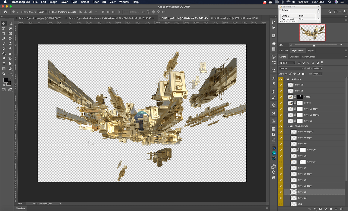 Elaborazione e mix degli elementi 3D generati con Adobe Dimension.