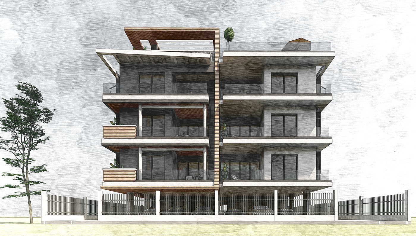 architecture residential building Project sketchy presentation