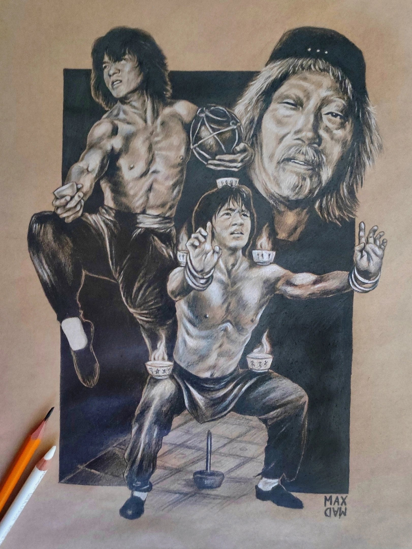 kung fu fight china Jackie Chan Film   art Drawing  painting   Hong Kong Star sammo hung