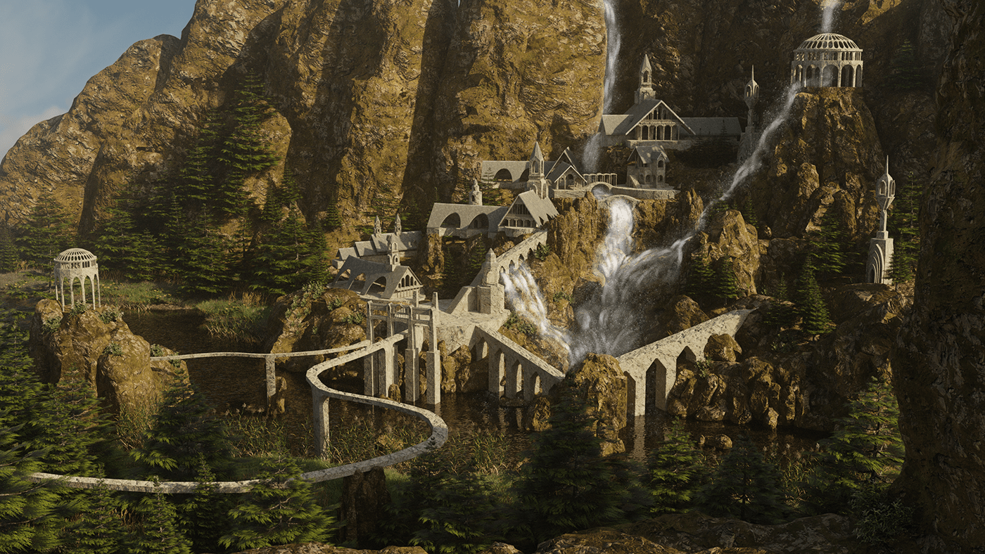 3D art blender elventown fantasy fiction lordoftherings movie Rivendell TheLordoftheRings  