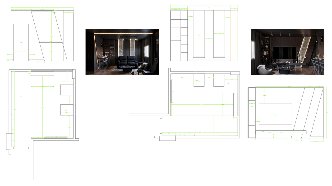 living Interior design Cinema game architecture dark furniture modern modeling