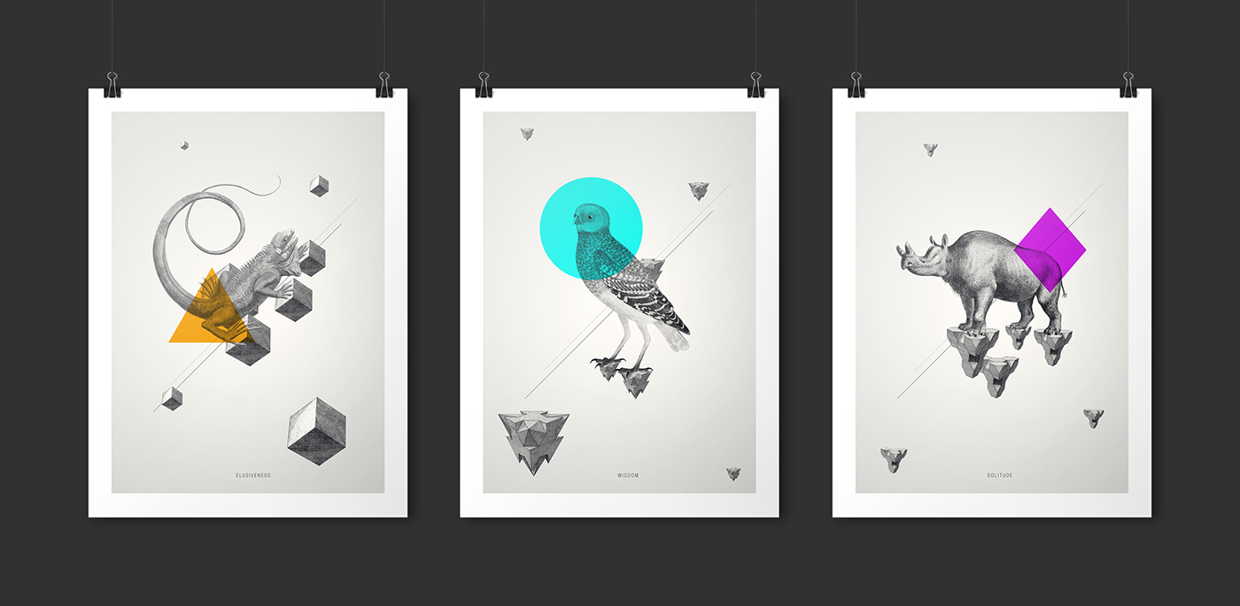 Archetypes collage animals Space  geometry minimalistic poster print