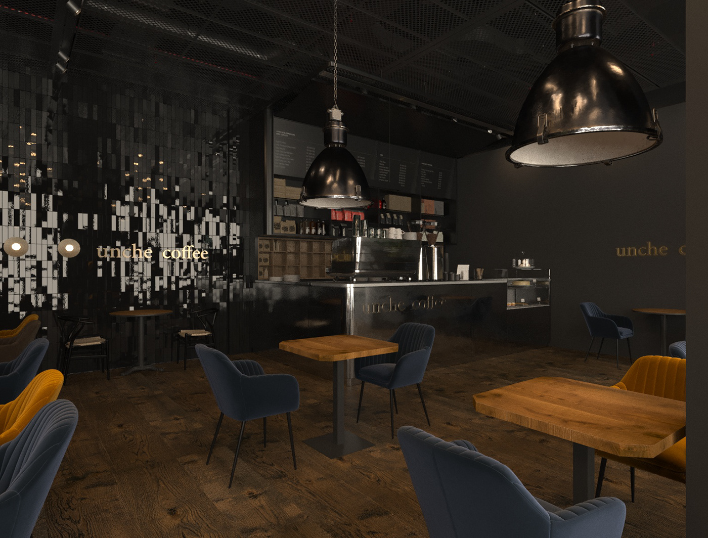 coffee shop interior design  prague Project restaurant Render visualization лофт kaleniukarchitect archviz