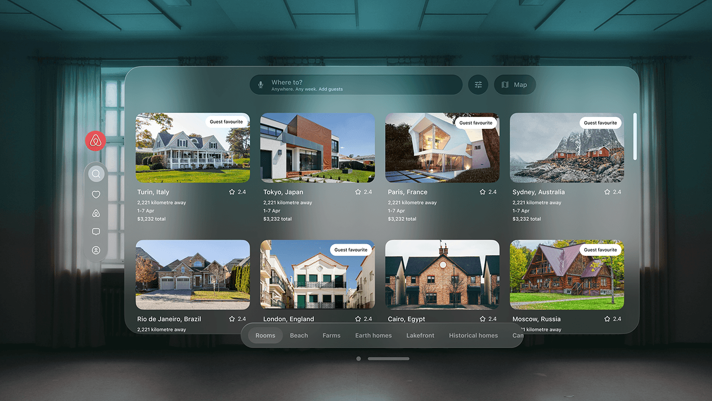 vision pro airbnb ui design Figma user interface Web Design  ux user experience UX design app