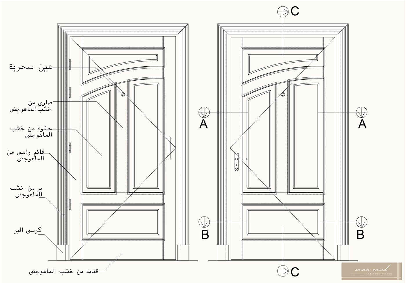working drawings door wooden door mahogany design interior design  AutoCAD photoshop