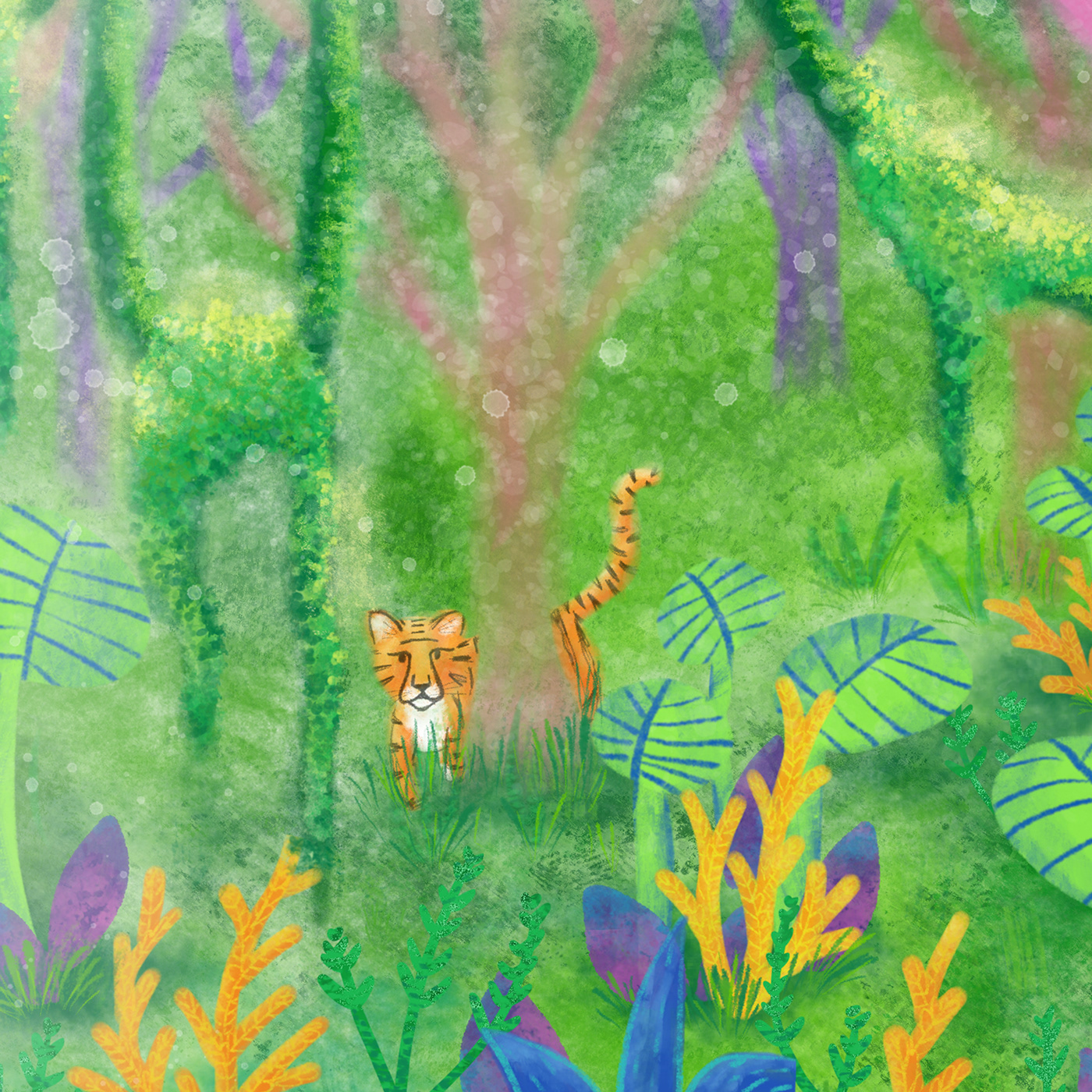 mermaid jungle tiger art painting   ILLUSTRATION  children's illustration colors