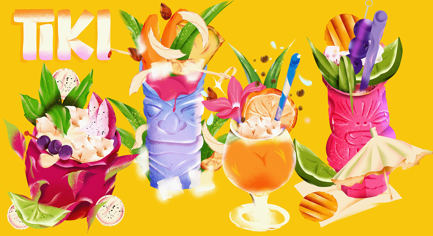Editorial Illustration cocktail drink Tiki food illustration artwork digital illustration Food Magazine Magazine illustration