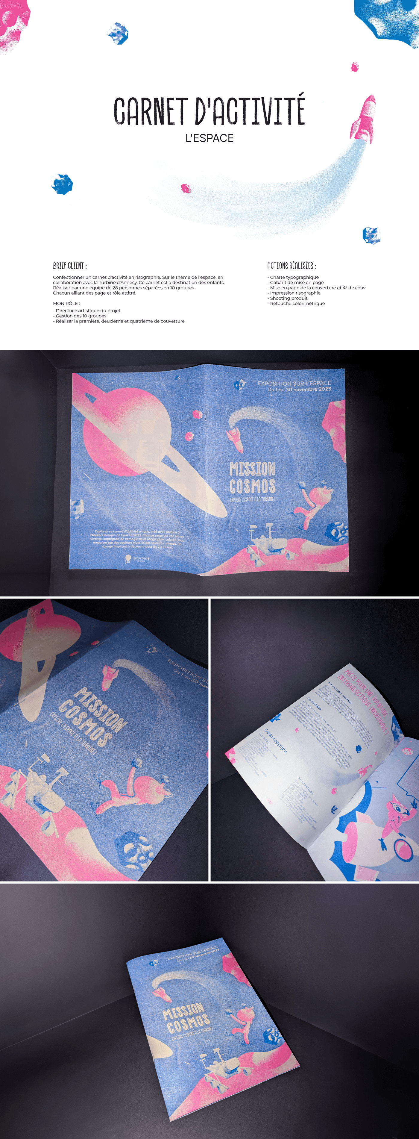 Risographie risograph couverture de livre enfance mise en page impression espace Galaxia galaxies graphique design