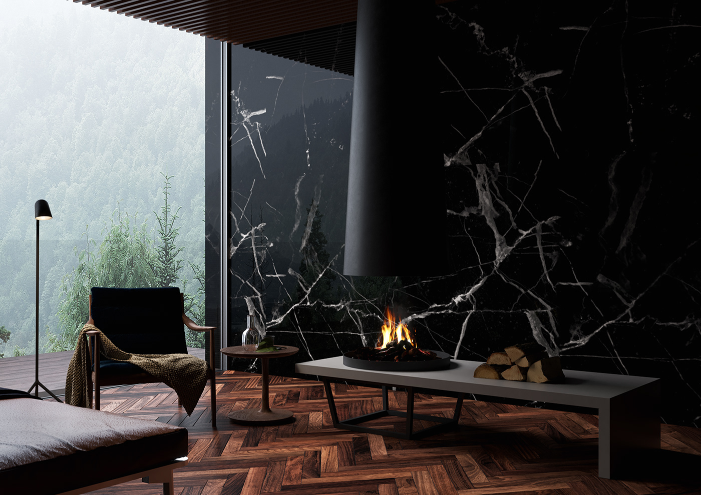 fireplace Interior bedroom 3dsmax architecture Render CGI wood corona CoronaRender 