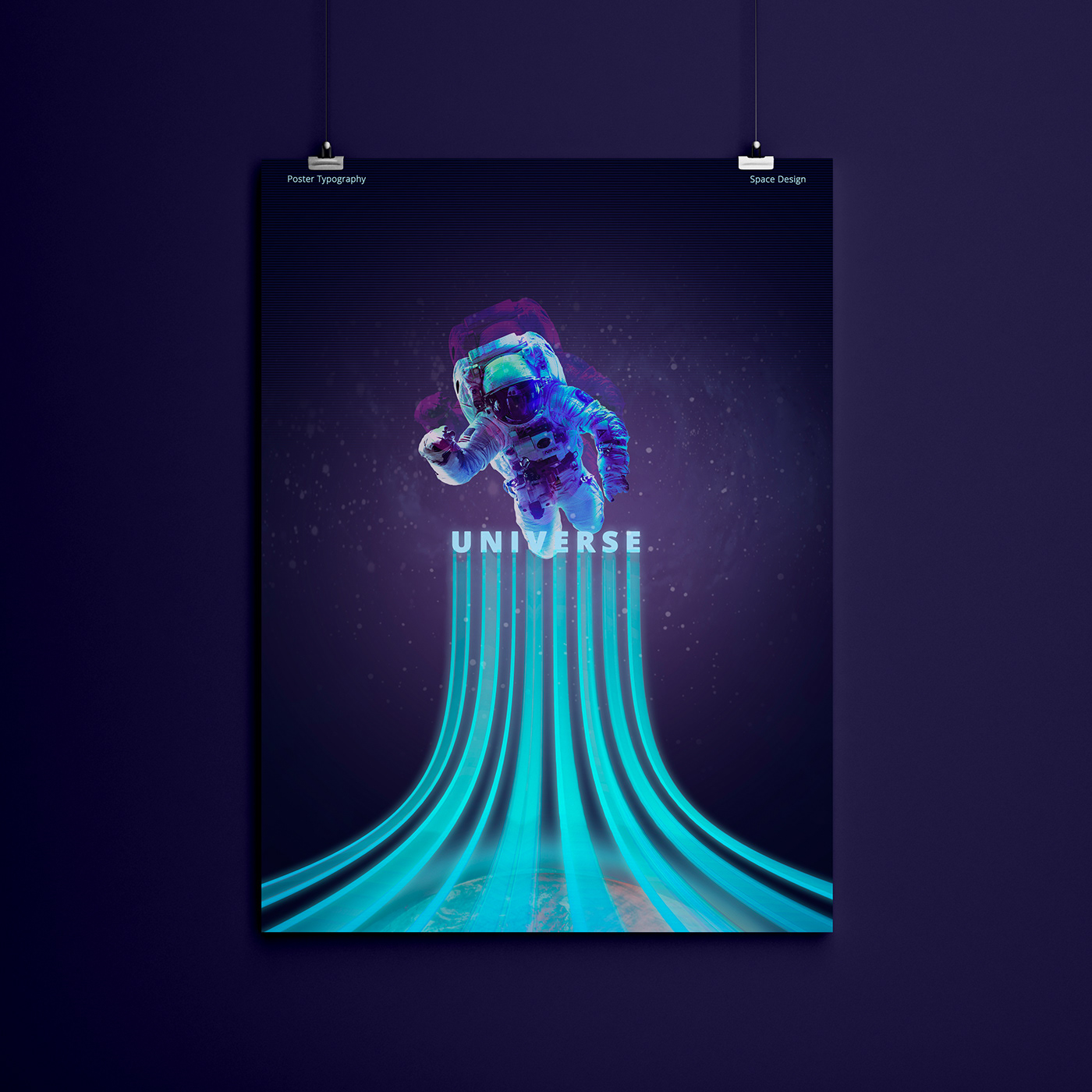 poster poster typography galaxy astronaut Glitch effect universe stars Space design