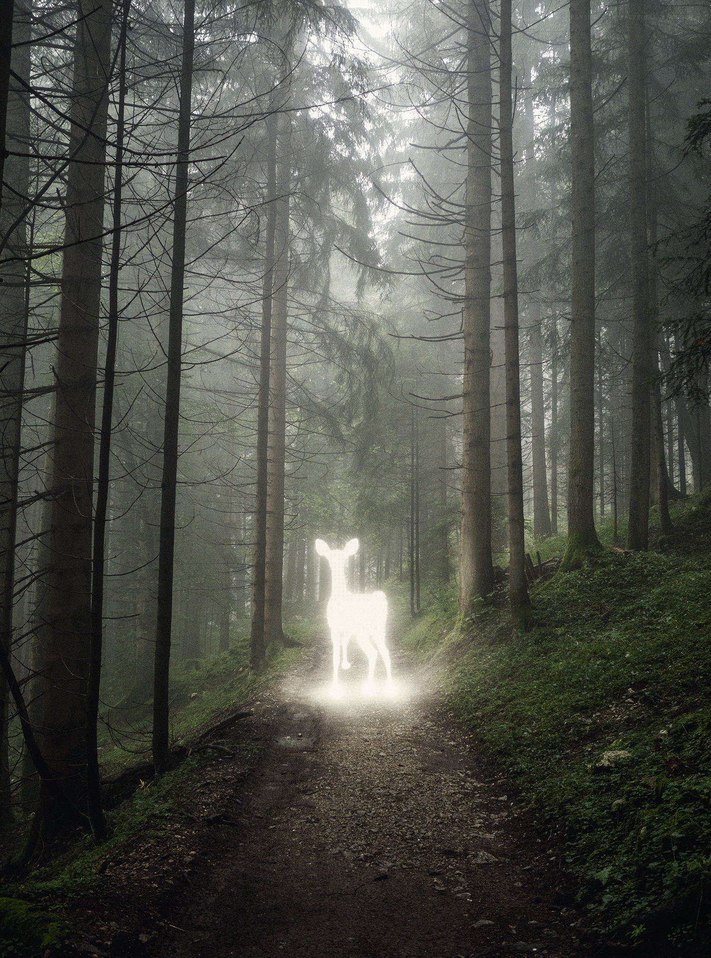 forest Magic   deer animals FOX owl Digital Art  prints legends myths