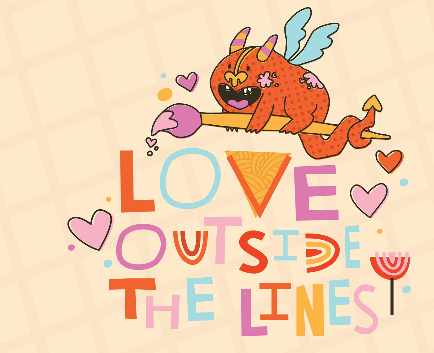 ILLUSTRATION  monsters colorful bright typography   kids valentines Playful pattern design
