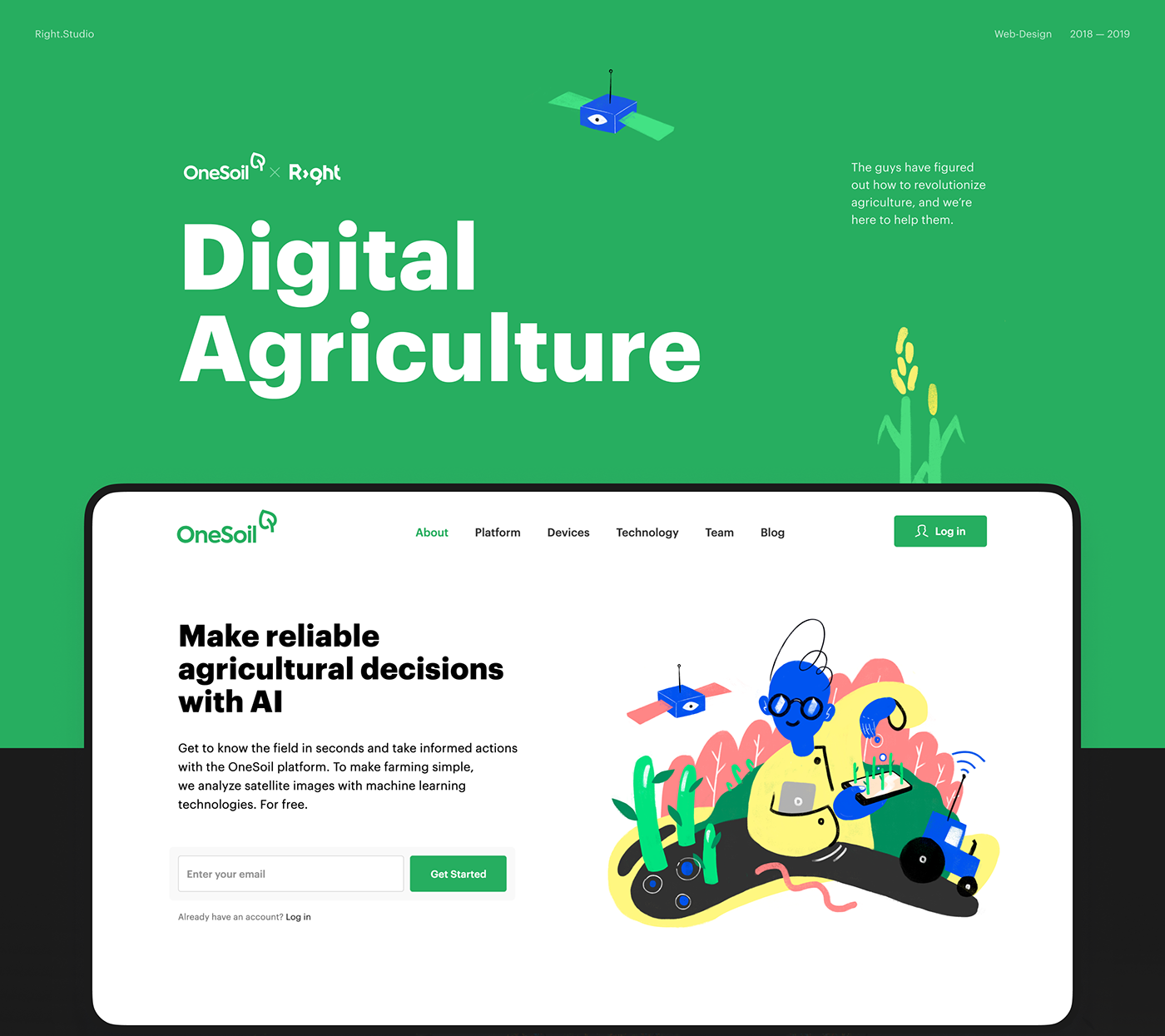 agriculture farm ILLUSTRATION  landing page onesoil Right Studio UI/UX user interface Web Design  Website