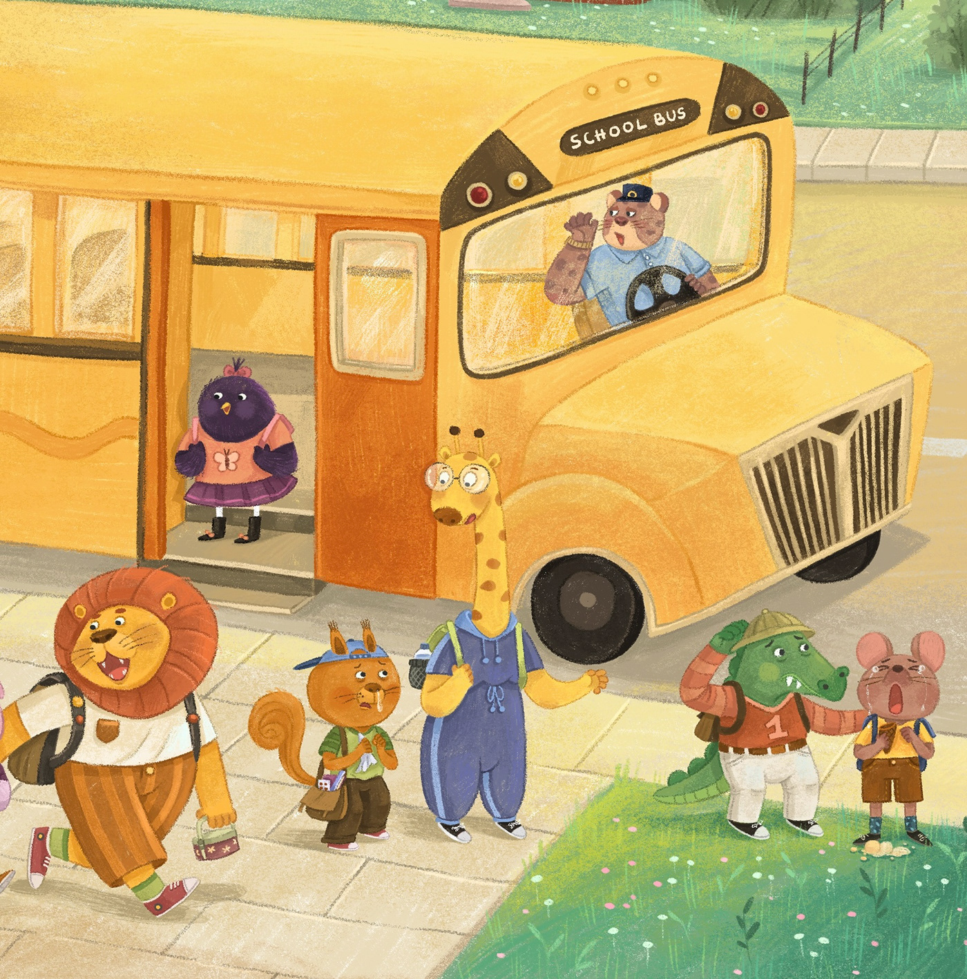 ILLUSTRATION  kidlitart ChildrenIllustration School Bus animals