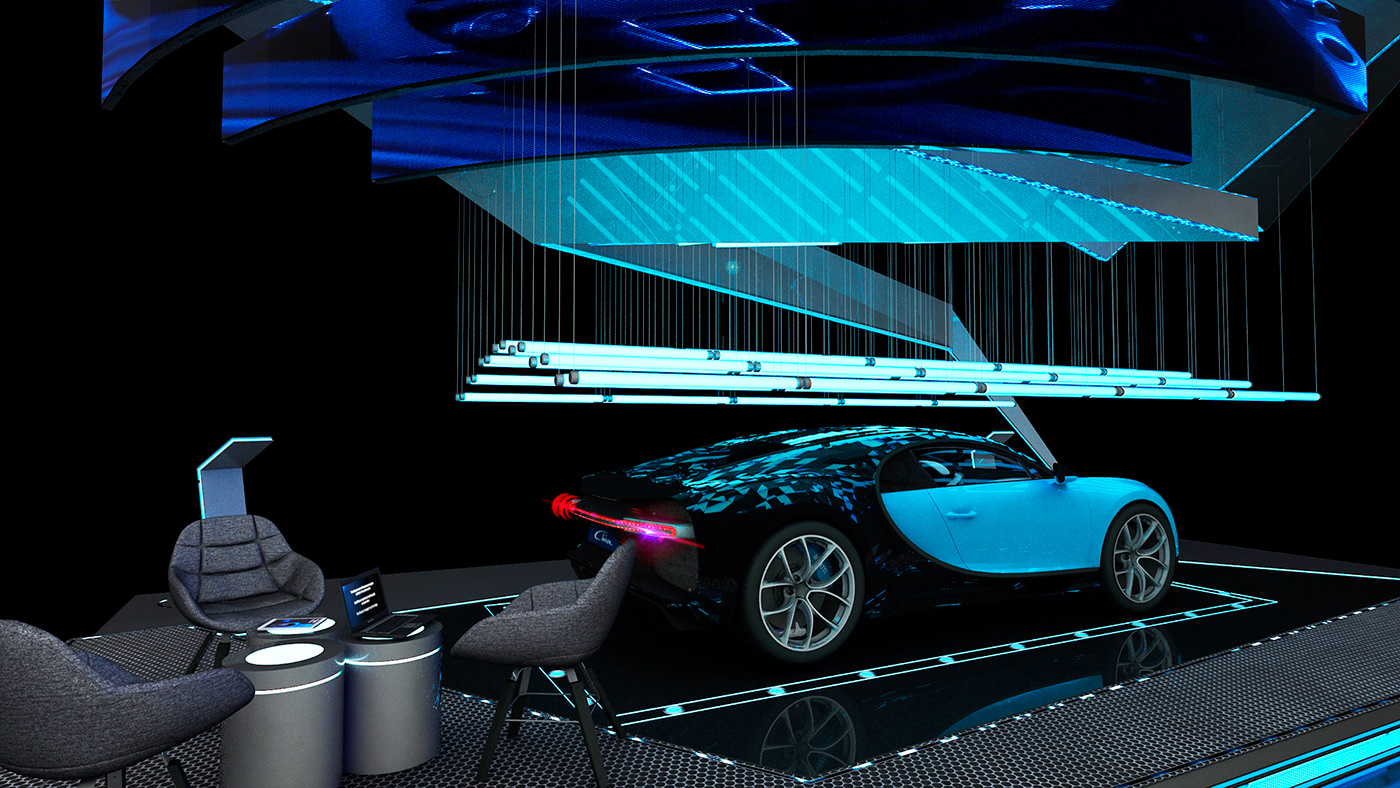 bugatti booth Stand exhibitiondesign automotive   Chiron bugattichiron car STANDCAR porncar