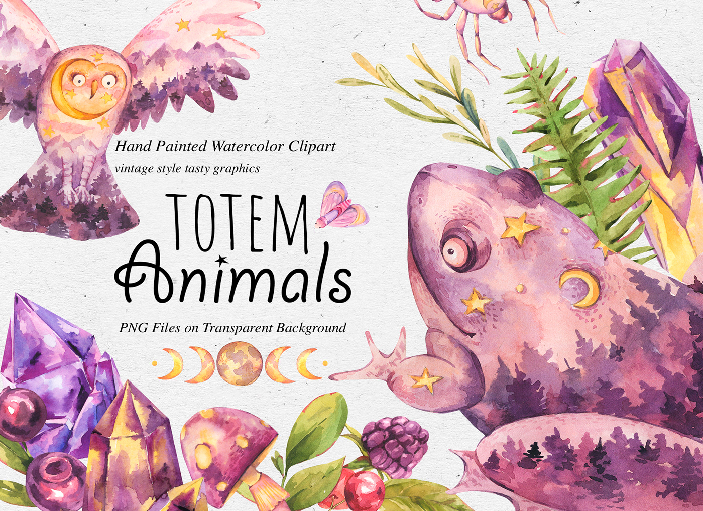 book illustration Character design  Digital Art  ILLUSTRATION  painting   sacred animals seamless pattern totem animals watercolor witchcraft