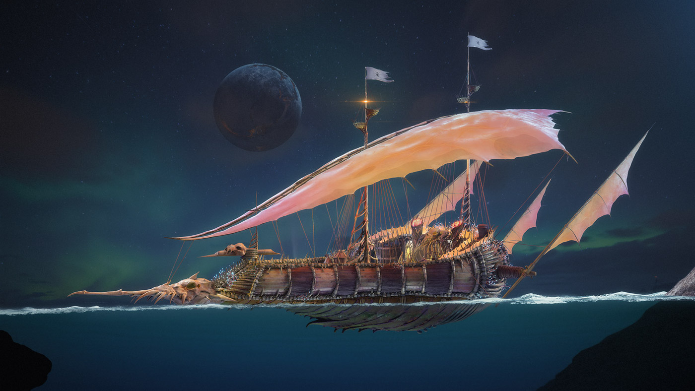 Umakala vessel night fantasy fantastic moon sea Ocean
