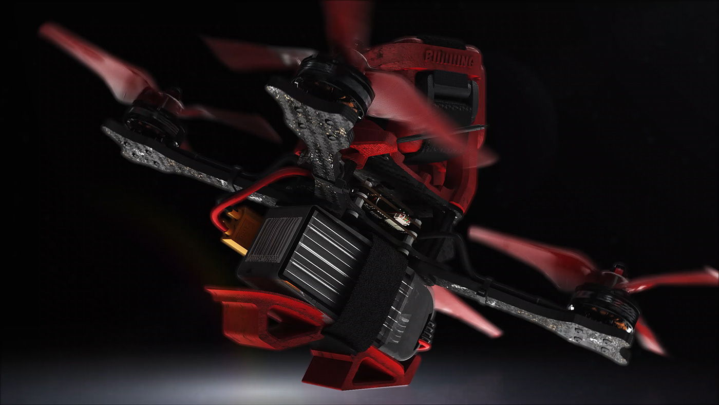 3dprint animation  CGI drone FPV gopro lighting motion quadcopter visualization