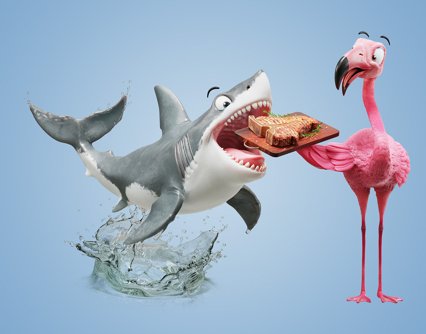 3D Character blender ILLUSTRATION  Advertising  animals flamingo shark pelican bird