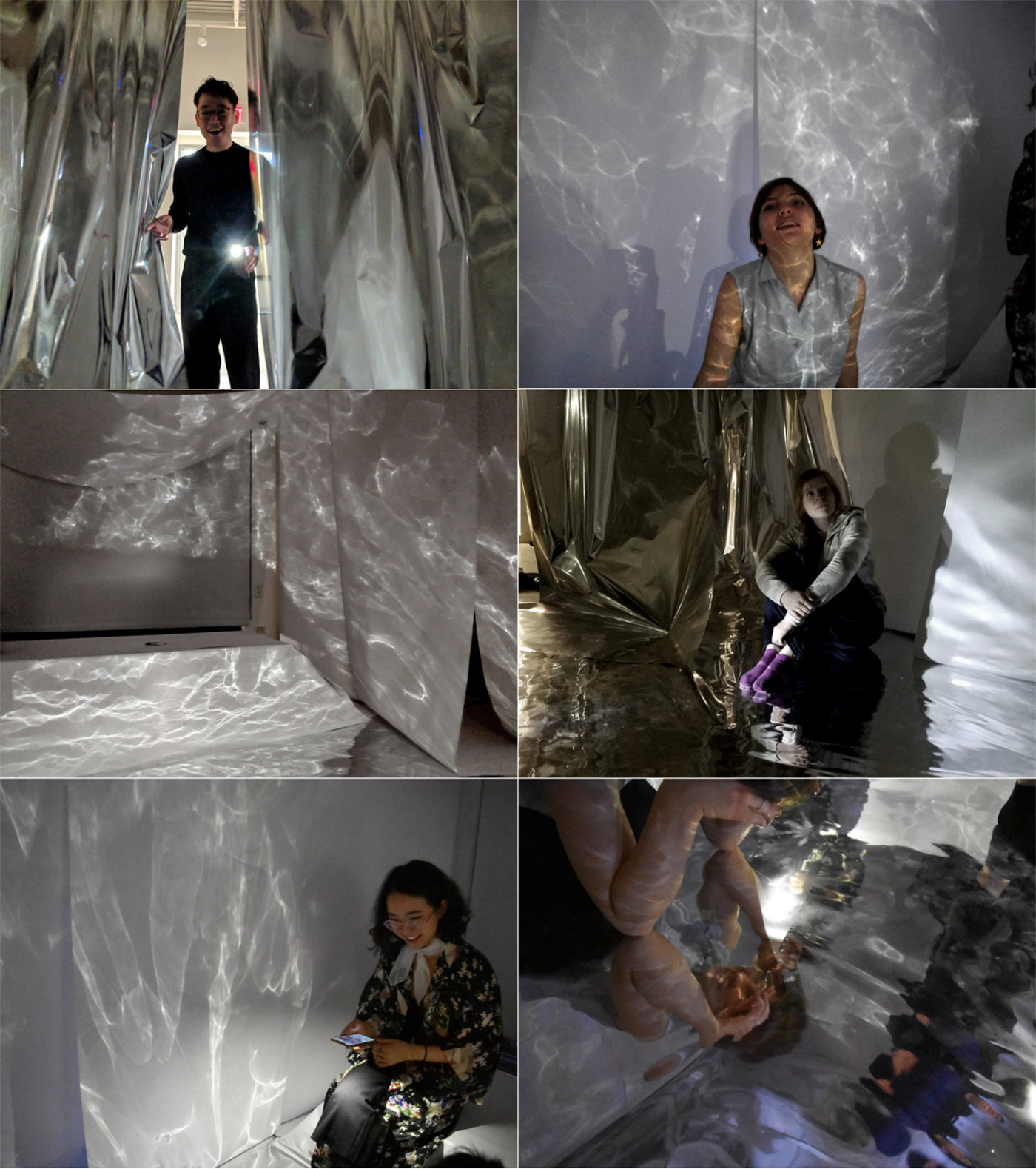 interactive installation reflective mylar interactive space phones light dark reflection