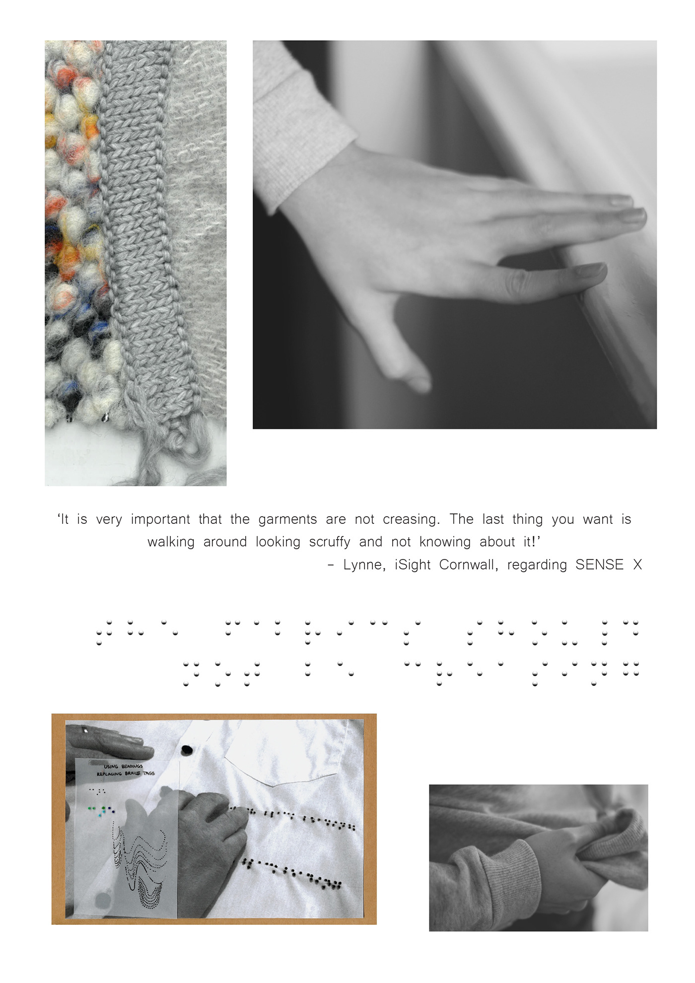 blind Visually impaired Fashion  Braille tactile fabrics soft embelishments SENSORY match