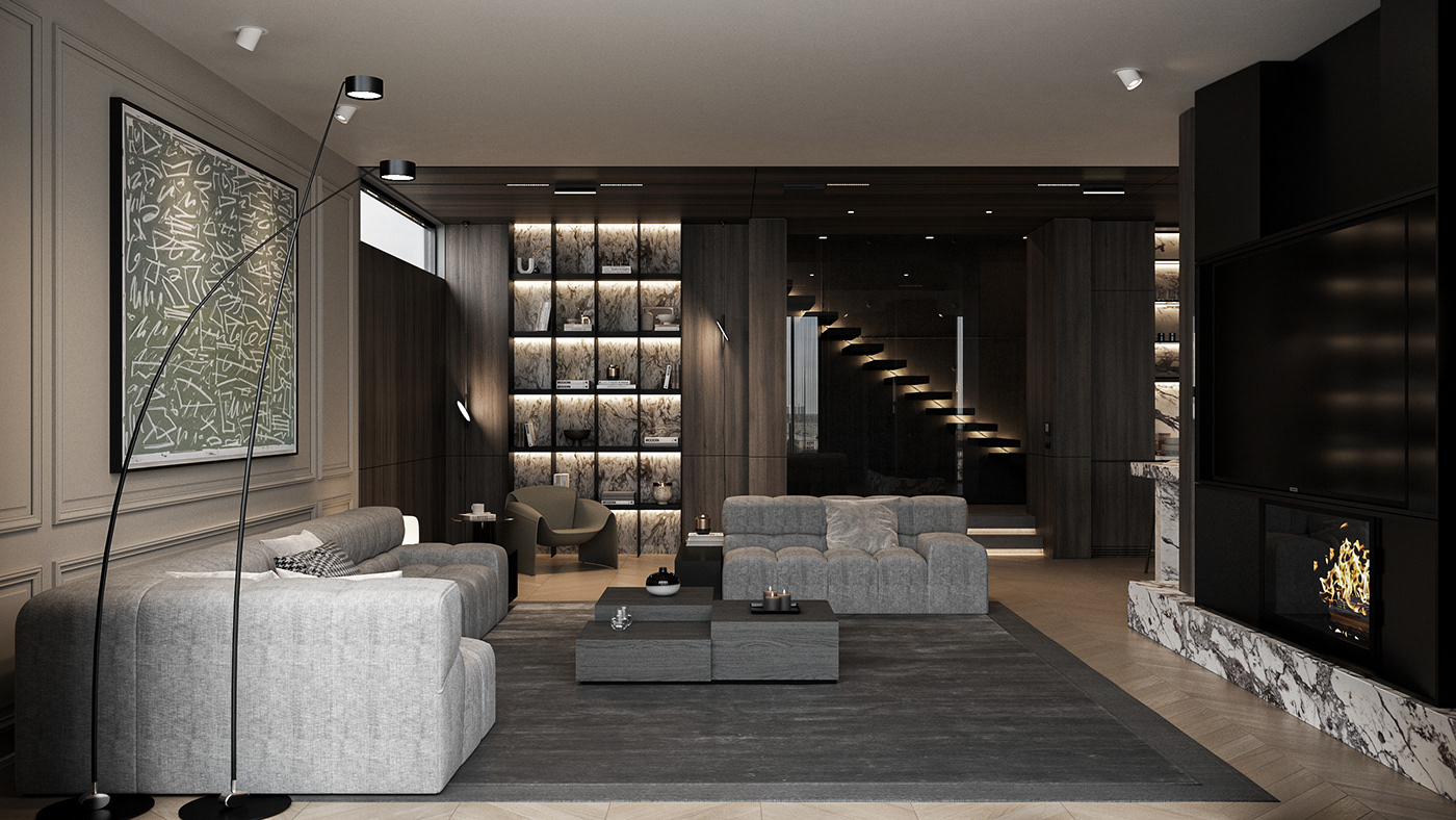 luxury modern 3ds max Render corona poliform 3D Visualization architecture Cassina