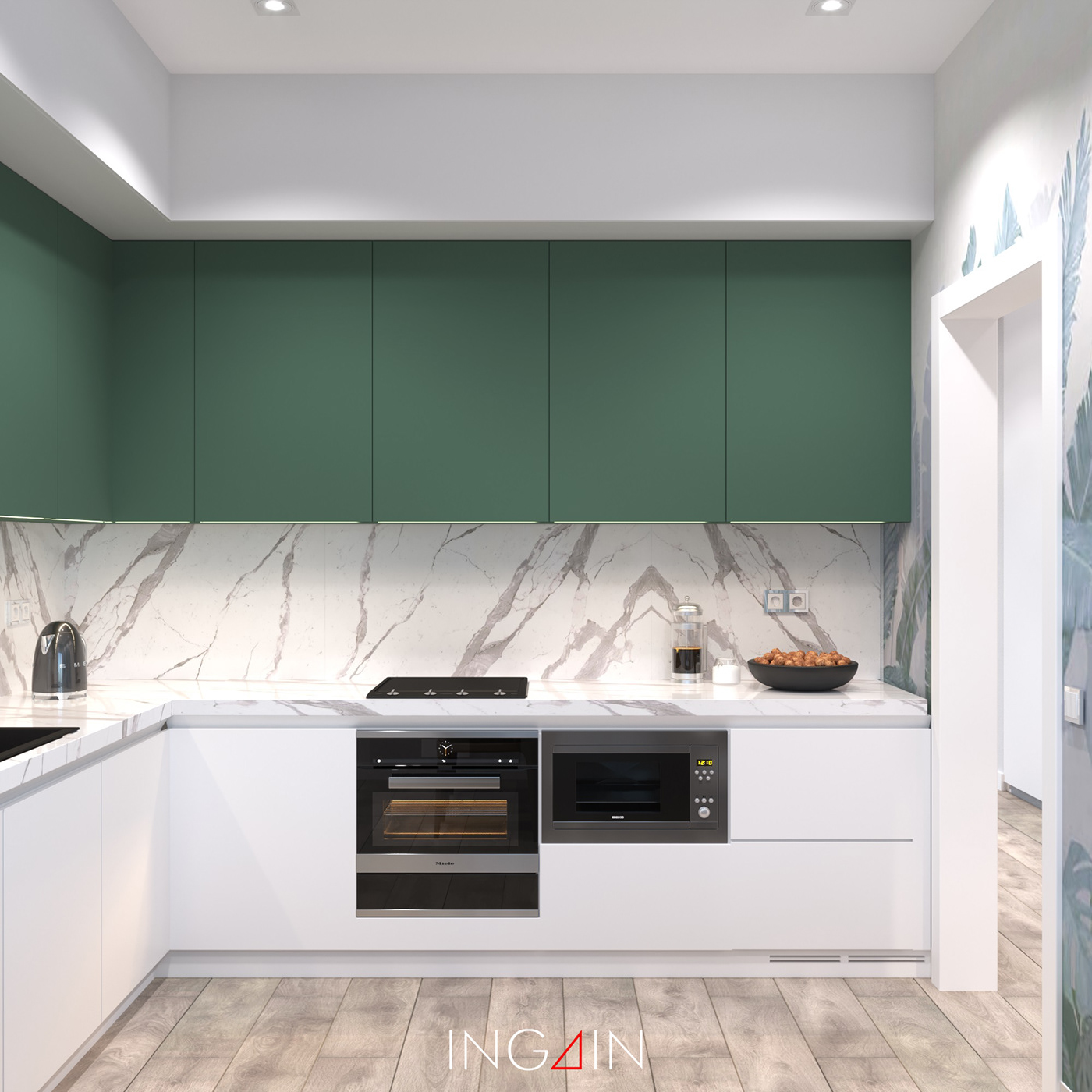 таунхаус зеленая кухня современный стиль дизайн интерьера дома два этажа светлый интерьер светлый санузел светлая ванная синяя стена