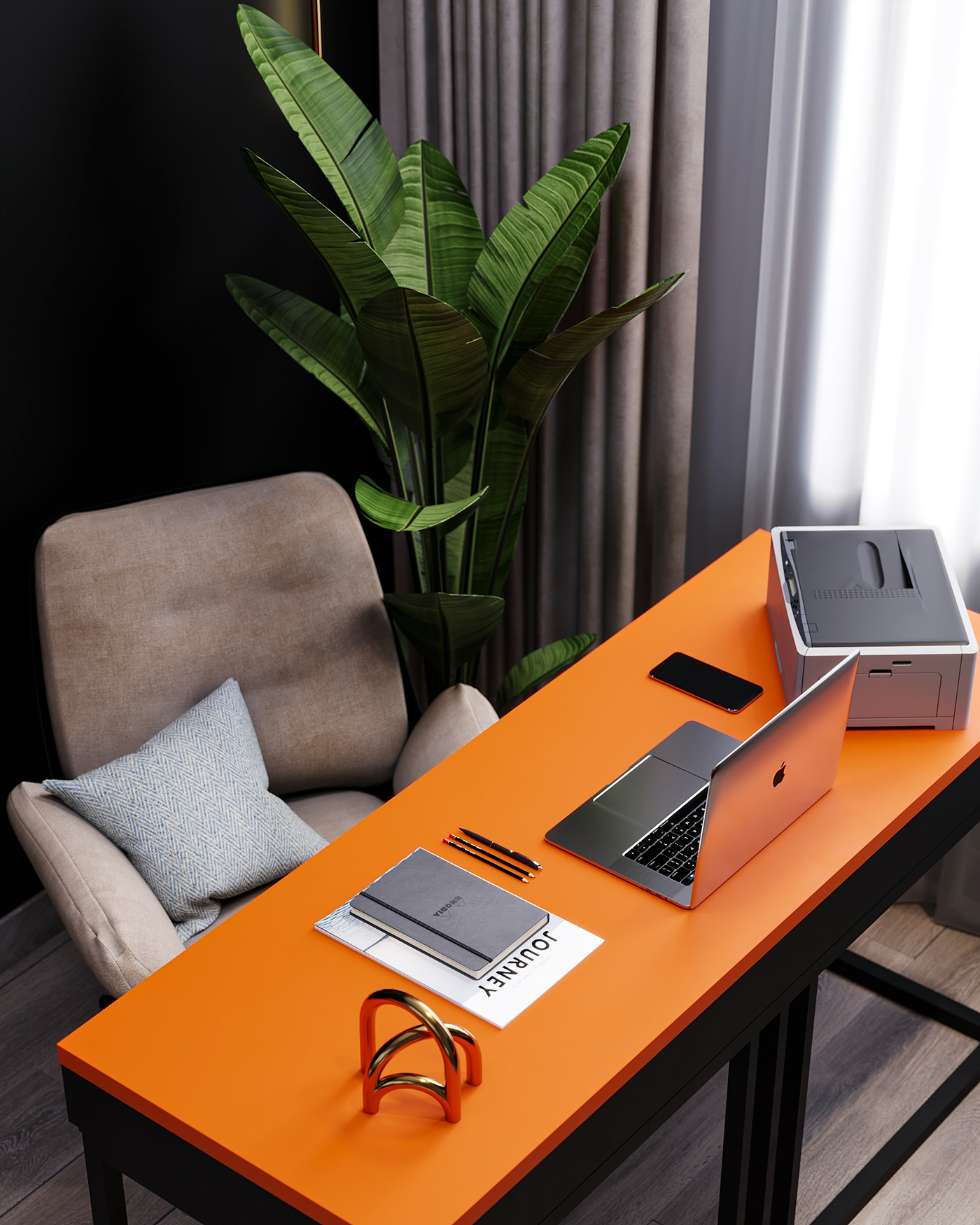 3D 3ds max cabinet interior design  light mininal modern orange Render visualization