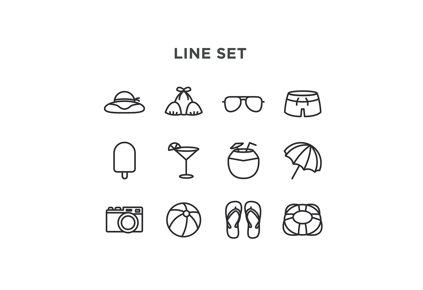 free icons free download Icon flat summer Summer icons hat drink sunglass camera UI