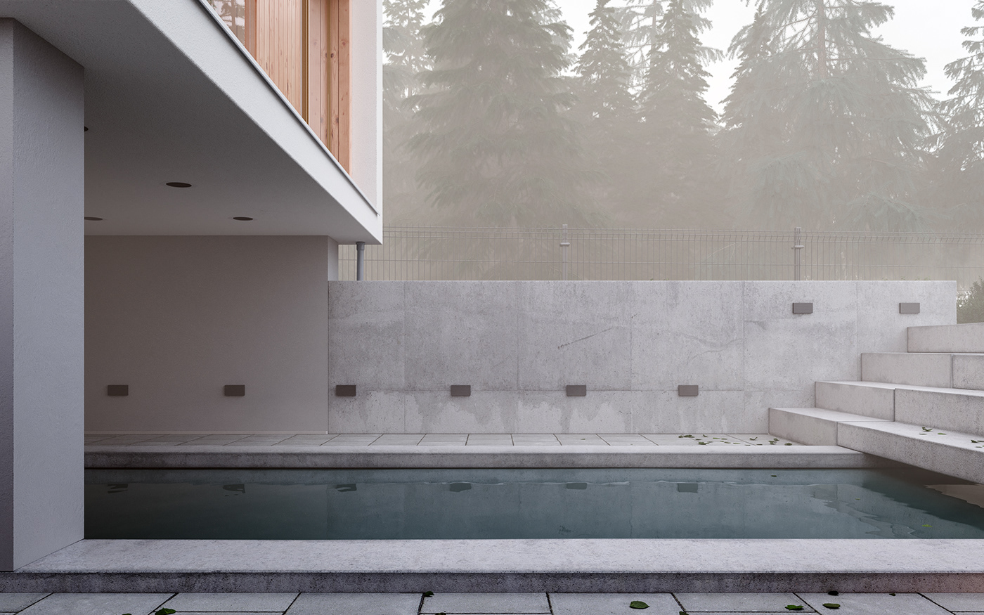CGI coronarenderer forest Render residential building swimming pool visualization architecture archviz wood